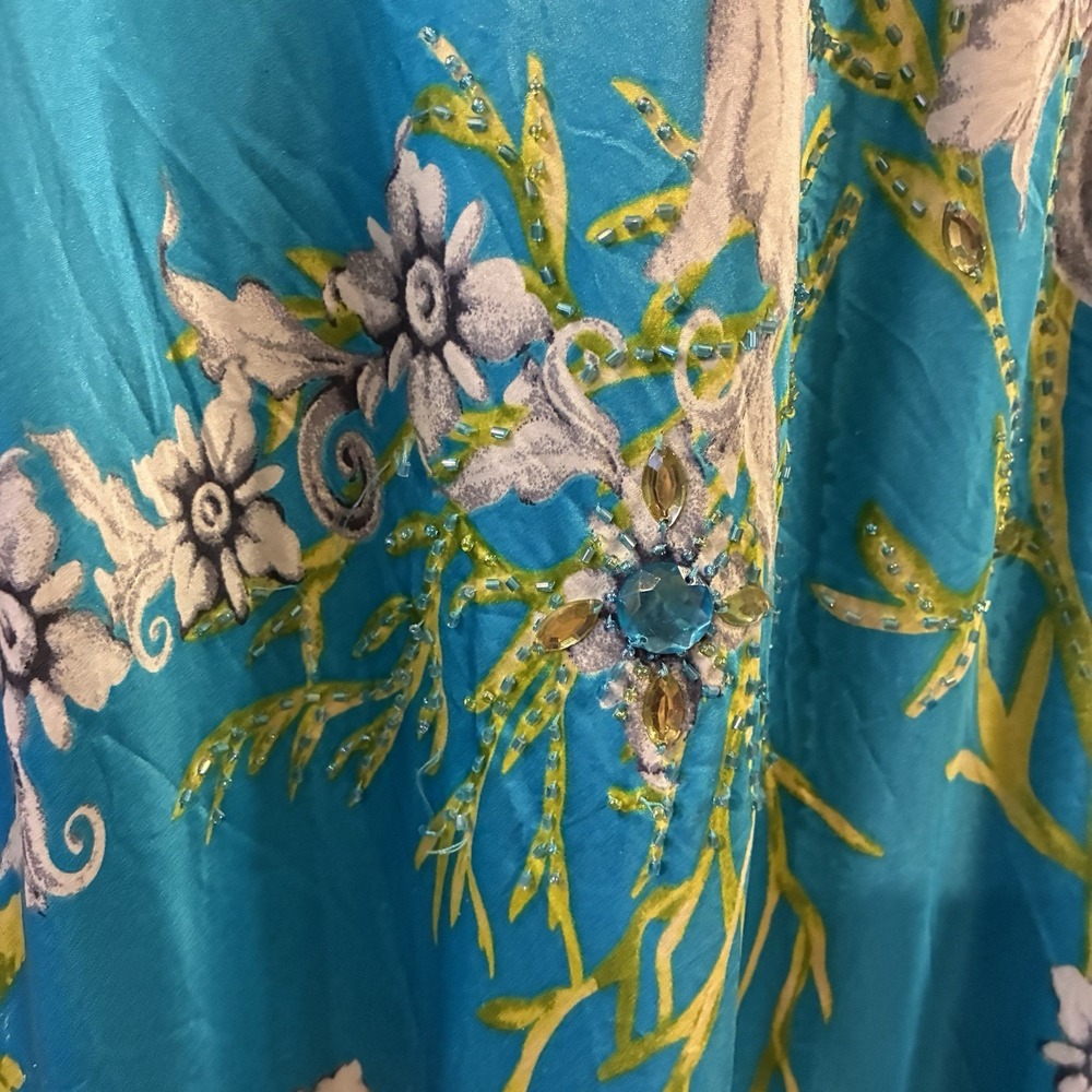 Vintage Cache Silk Halter Maxi Dress Beaded Floral Y2K Prom Formal Glam Size 2 - Picture 7 of 13